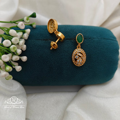 92.5 Silver Green and White Stone  Earrings-RCR040