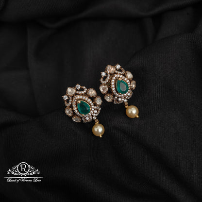 92.5 silver victorian Earrings with pearl hangings- RCZ33-1