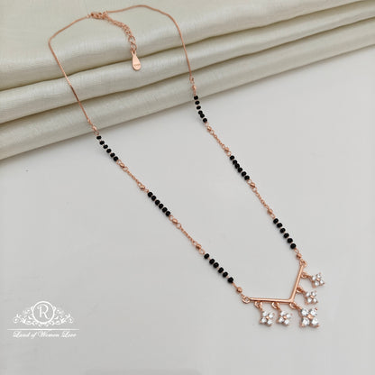 92.5 Silver Rose Gold Polish  Black Beads Chain-RCSS006