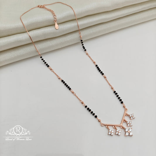 92.5 Silver Rose Gold Polish  Black Beads Chain-RCSS006