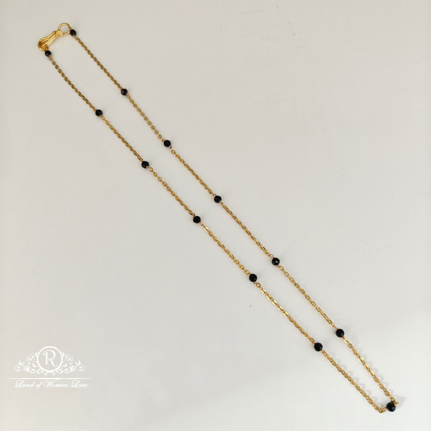 92.5 SILVER PLAIN CHAIN WITH BLACK BEADS -RCH1122