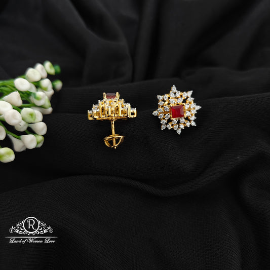 92.5 ruby Silver diamond finishing earrings -RCM1602