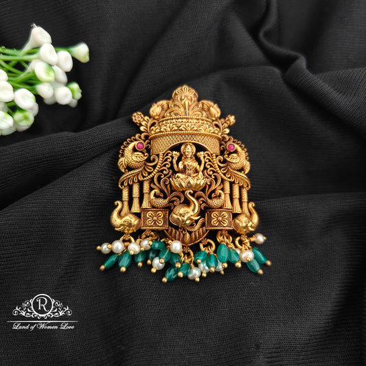 92.5 Silver lakshmidevi and peacock design pendent with beads hangings-RCR103