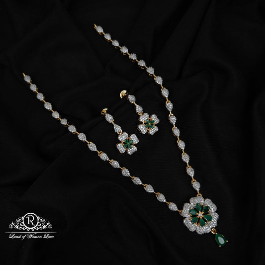 92.5-SILVER DIAMOND FINISHING NECKLACE WITH EARRINGS-RCZ1095