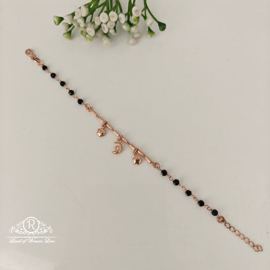 92.5 SILVER ROSE GOLD POLISH BLACK BEADS BRACELET-RCRB51