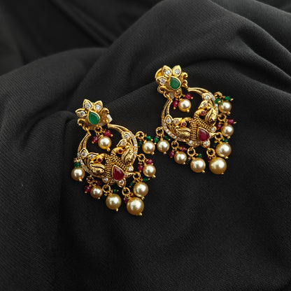 92.5 silver pachi work peacock design chandbali earrings -RCMB061