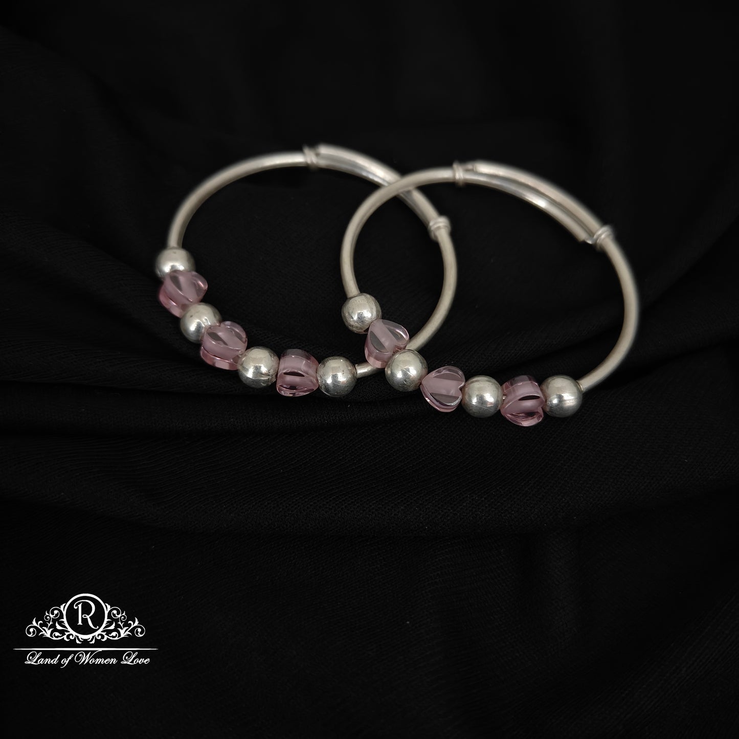 92.5 silver baby anklets with baby pink beads and silver balls-RCH1018