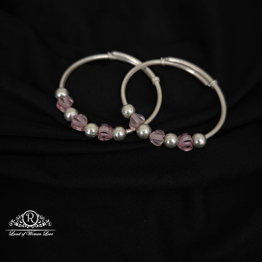 92.5 silver baby anklets with baby pink beads and silver balls-RCH1018