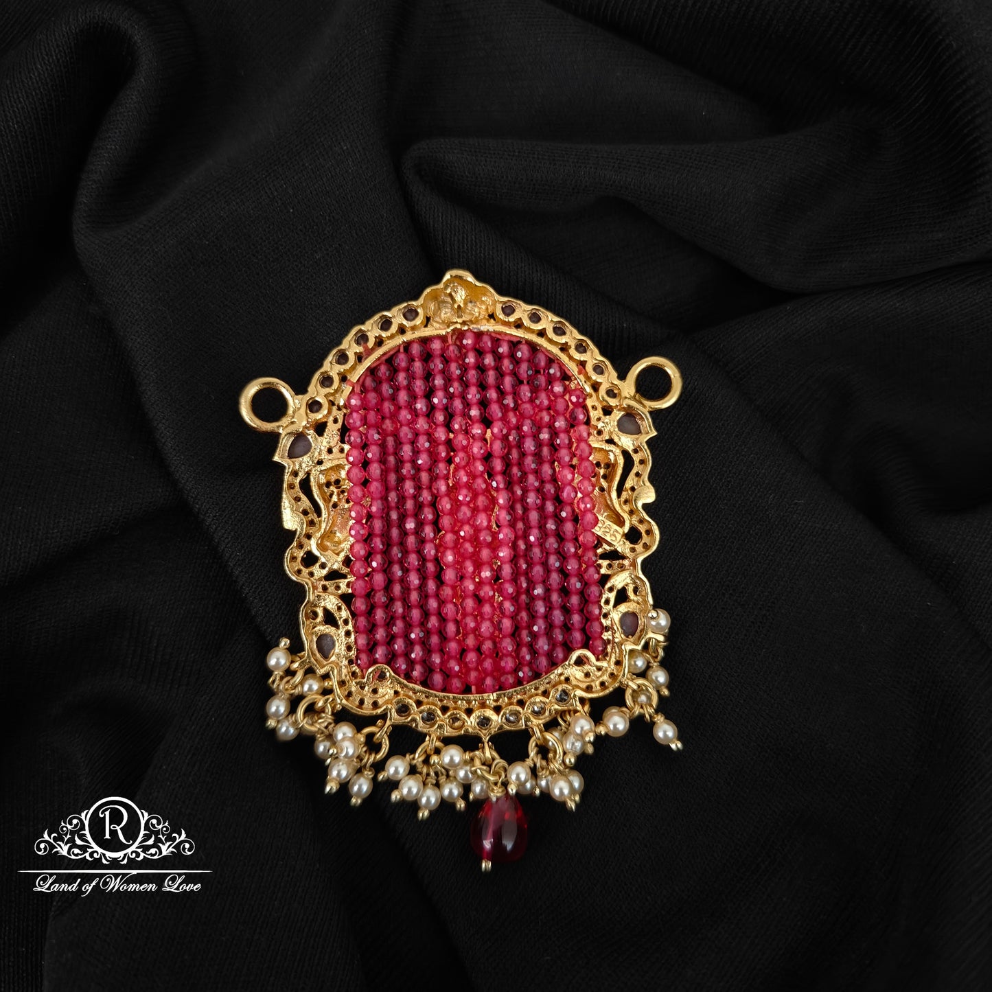 92.5  SILVER LAKSHMI DEVI RUBY STONE MALA LOCKET -RCM1385-1