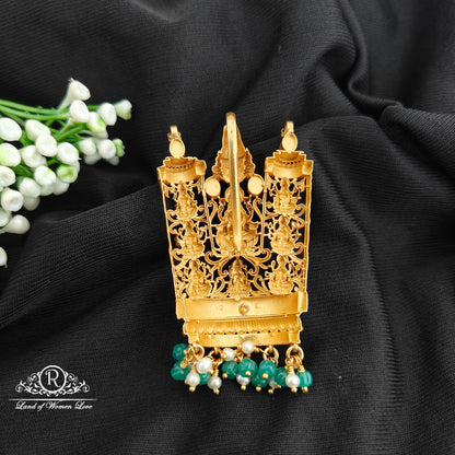 92.5 Silver lakshmidevi and venkateswara swami design  pendent with beads hangings-RCR105