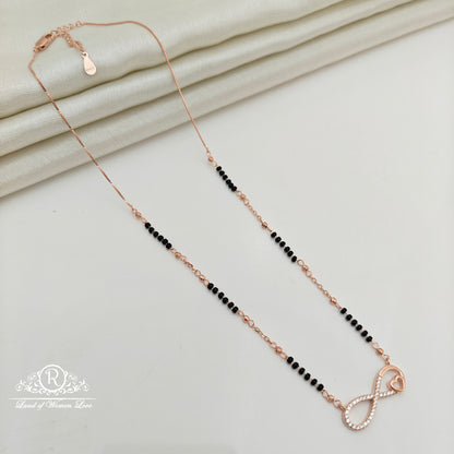 92.5 Silver Rose Gold Polish  Black Beads Chain-RCSS002