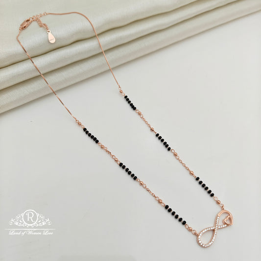 92.5 Silver Rose Gold Polish  Black Beads Chain-RCSS002
