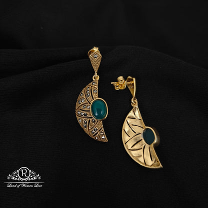 92.5 silver simple earrings with green stone-RCG058-1