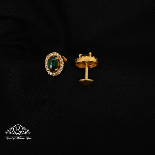 92.5-SILVER GREEN STONE STUDS-RCZ989