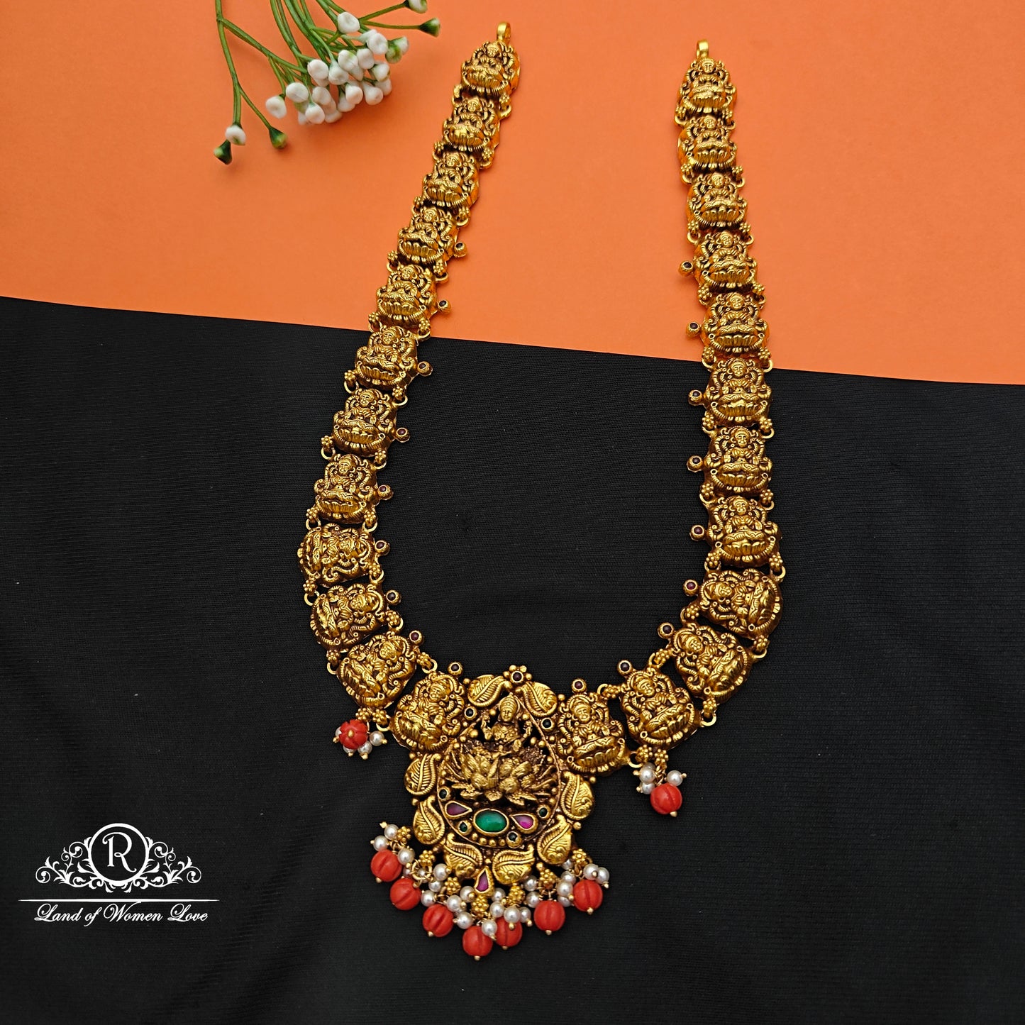 92.5 Silver Nakshi with coral drops Haram-RCCP490