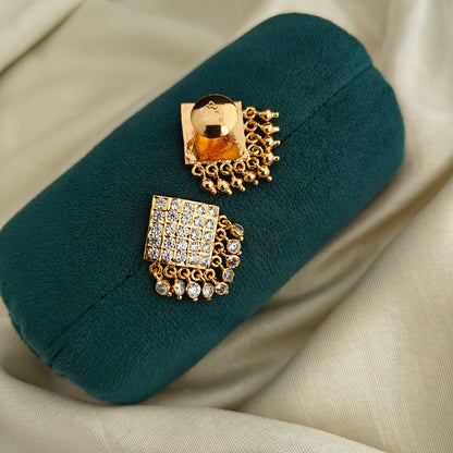 92.5 silver square design hand made jewellery with white stones earrings-RCK346