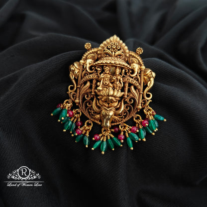 92.5 Silver lakshmi venkateswara with garuda design pendent  with beads hangings-RCR188