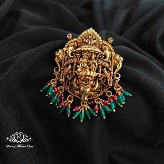 92.5 Silver lakshmi venkateswara with garuda design pendent  with beads hangings-RCR188