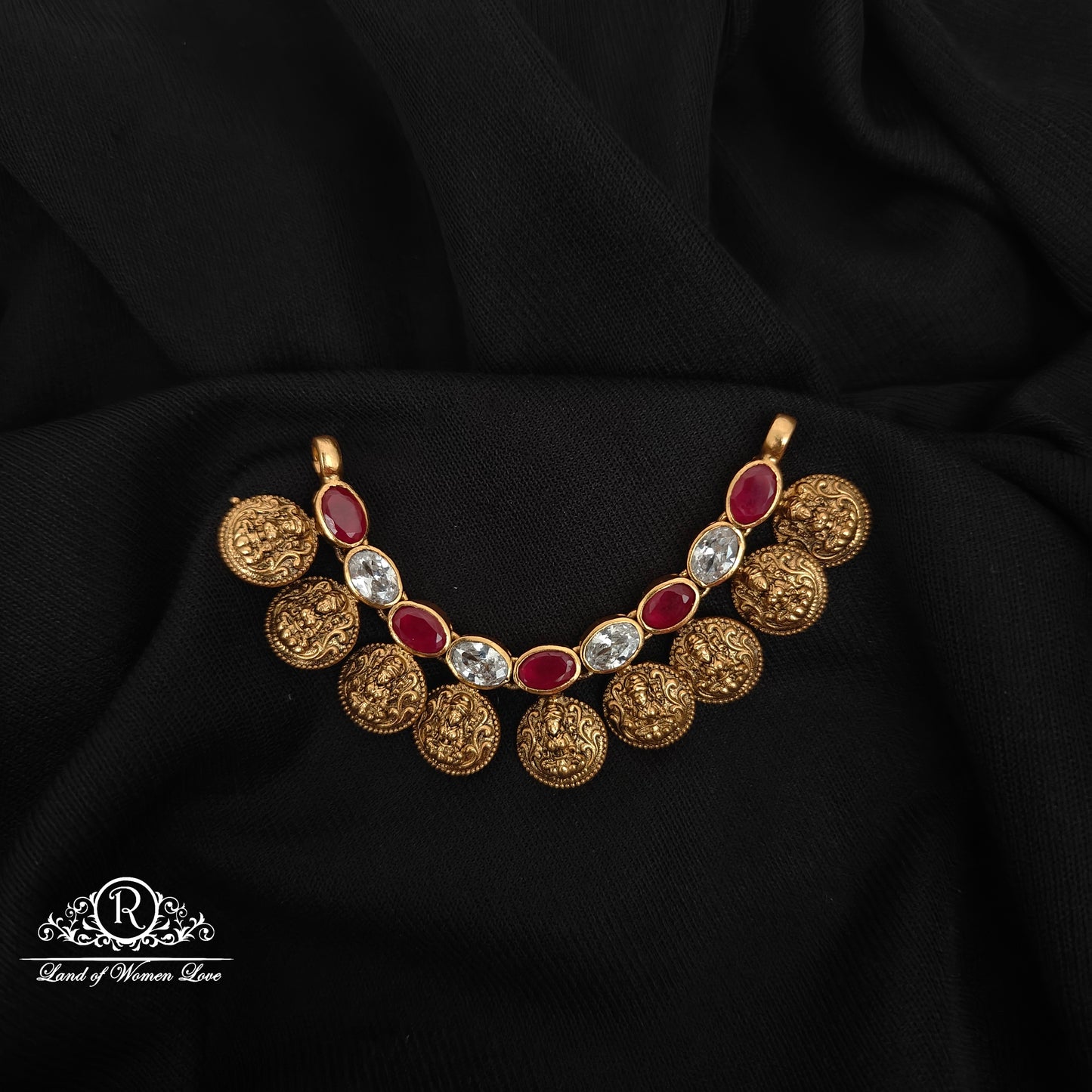 92.5 SILVER WHITE AND RUBY STONE MALA LOCKET-RCZP067