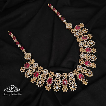 92.5 silver ruby with white stones necklace -RCH449