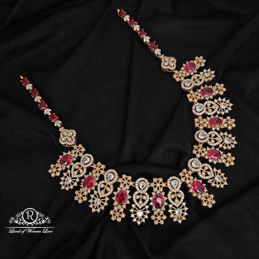 92.5 silver ruby with white stones necklace -RCH449