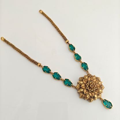 92.5 Silver green stones and chain model Desgin Necklace-RCM1640