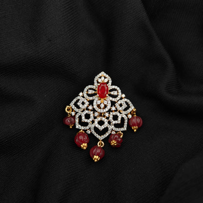 92.5 Silver diamond finishing pendent with ruby stone and beads hangings -RCR112