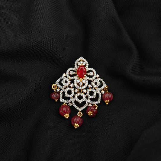 92.5 Silver diamond finishing pendent with ruby stone and beads hangings -RCR112