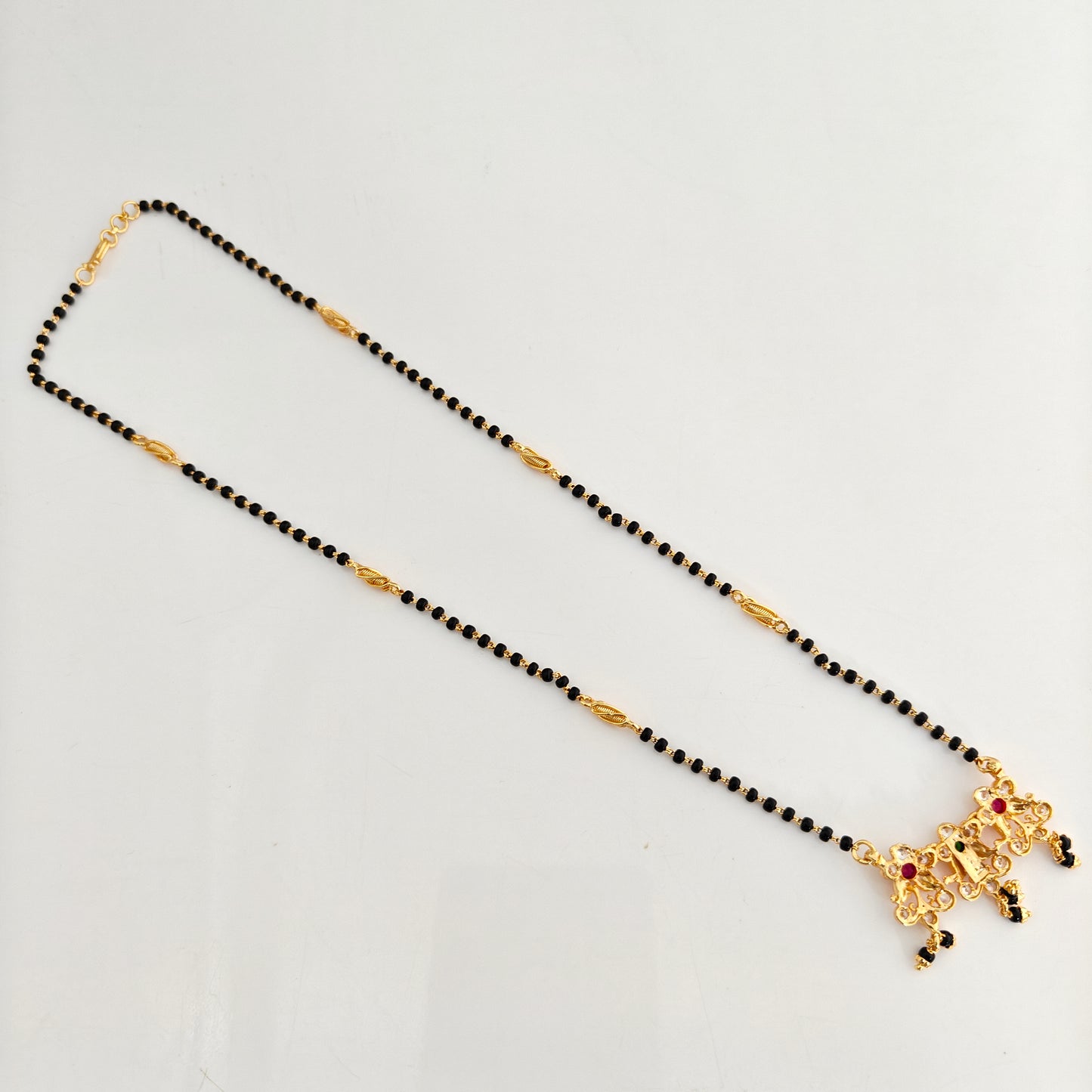 92.5 Silver With Gold Polish Black Beads Chain-RCBH083