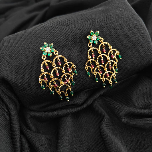 92.5 silver hanging earrings with flower design -RCL97