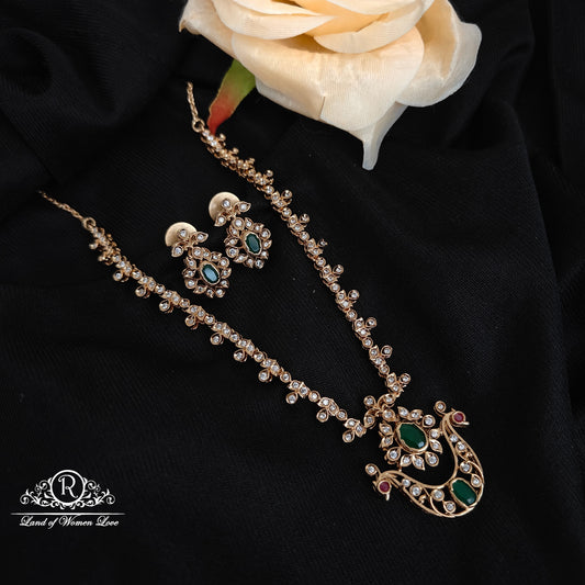 92.5 silver rose gold polish peacock design necklace with earrings set -RCP241