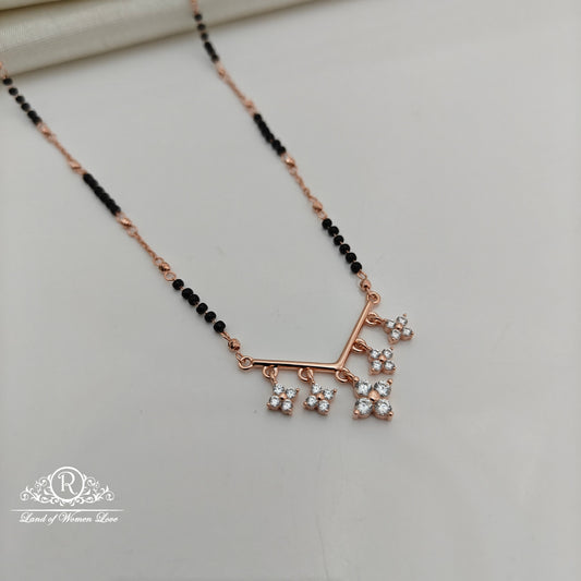 92.5 Silver Rose Gold Polish  Black Beads Chain-RCSS006