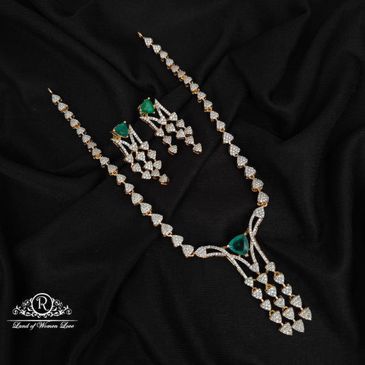 92.5-SILVER DIAMOND FINISHING NECKLACE WITH EARRINGS-RCZ1089