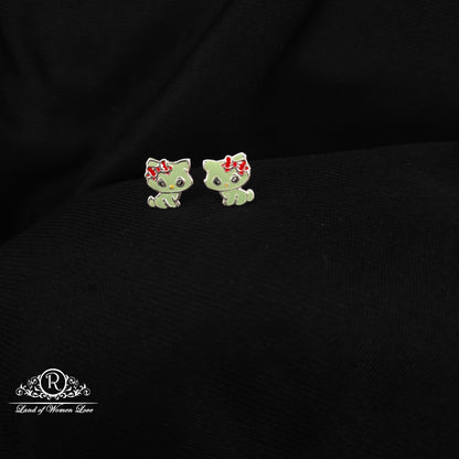 92.5 Silver Cat  Kids Earrings-RCHS58