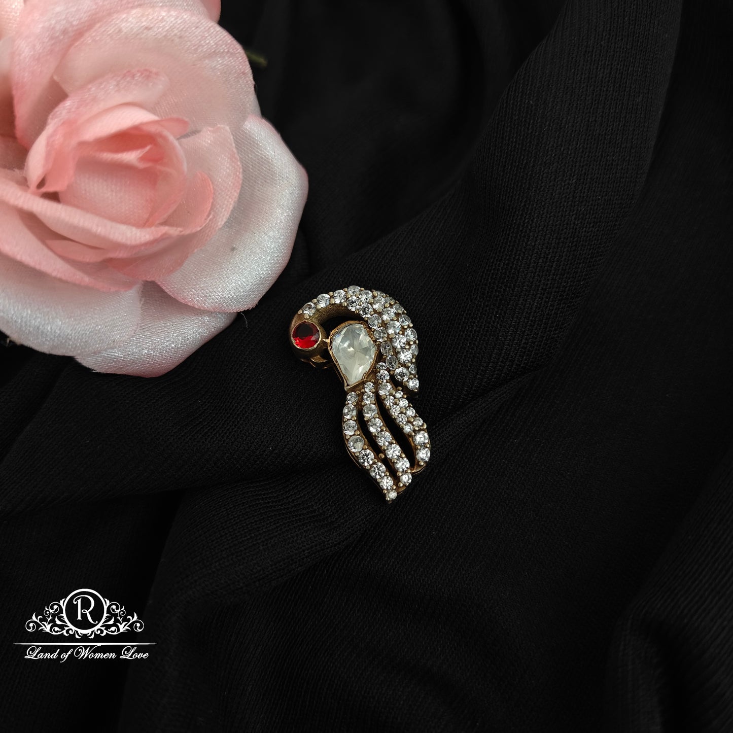 92.5 silver mossinate peacock side locket with ruby stone-RCMJ265