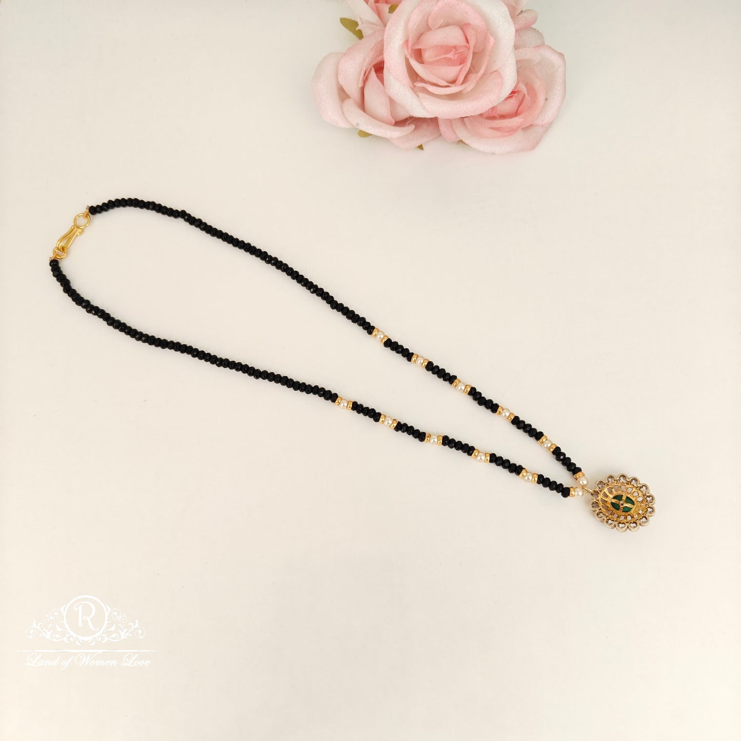 92.5 Silver black beads chain -RCH1181
