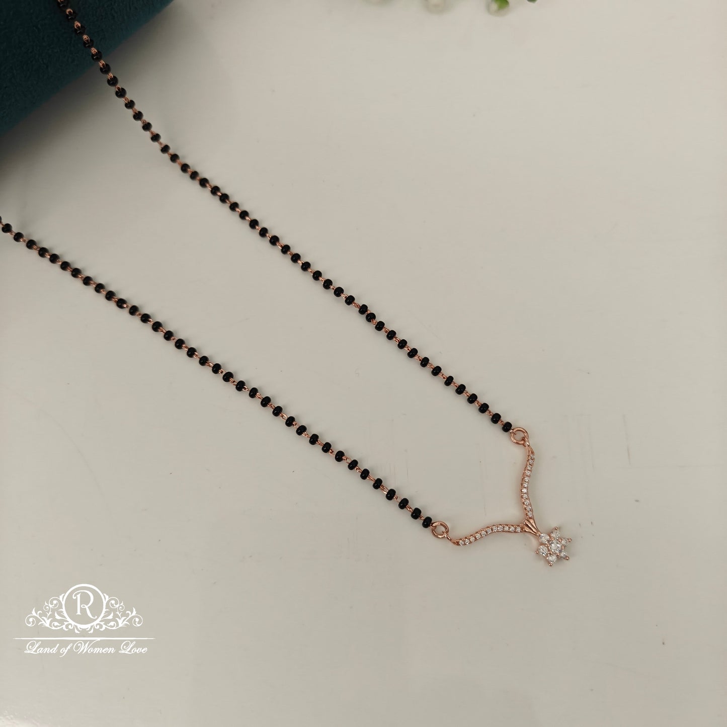 92.5 SILVER ROSE GOLD POLISH BLACK BEADS CHAIN-RCRB41