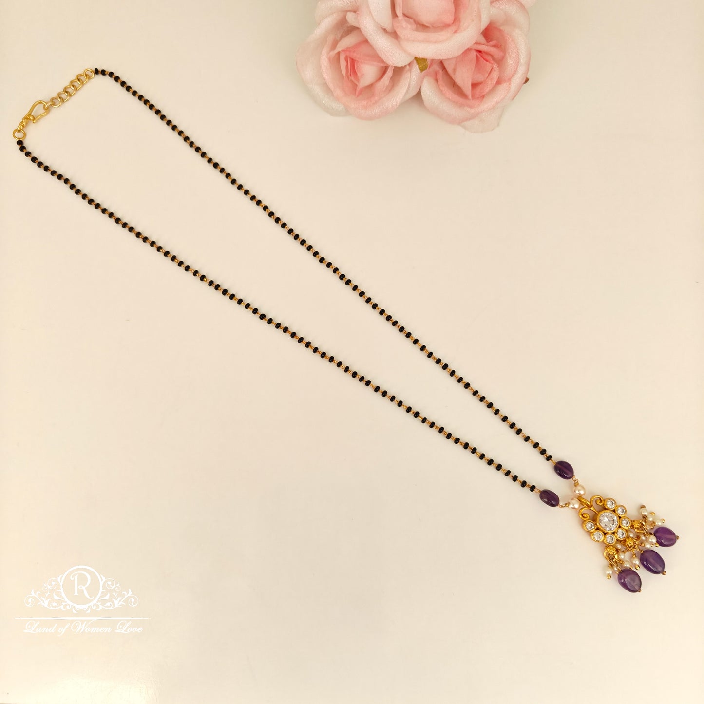 92.5 Silver Black beads with locket-RCH783