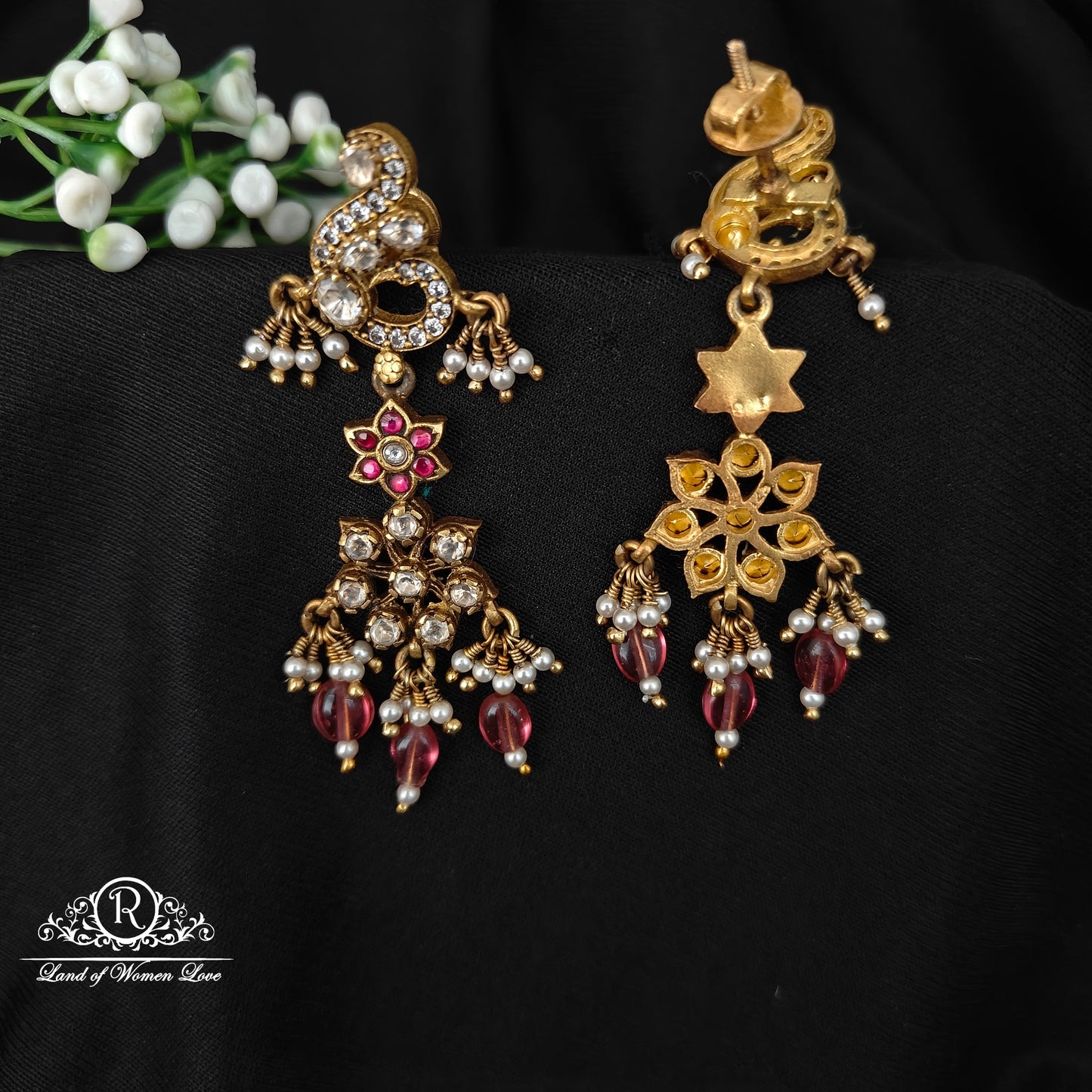 92.5 silver simple and Cute polki nakshi earrings -RC85-10CP13