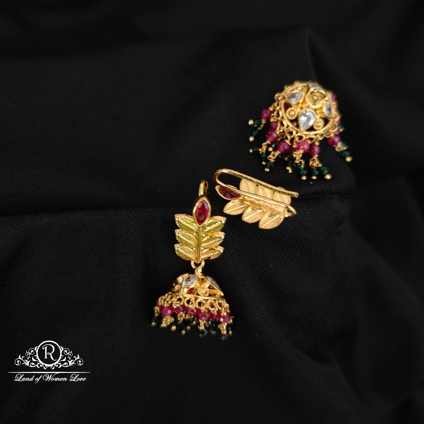 92.5 SILVER MANGO DESGIN HOOK MODEL  CHANGEABLE JUMKAS DESGIN EARRINGS-RCBH013
