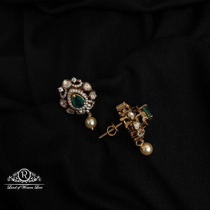 92.5 silver victorian Earrings with pearl hangings- RCZ33-1