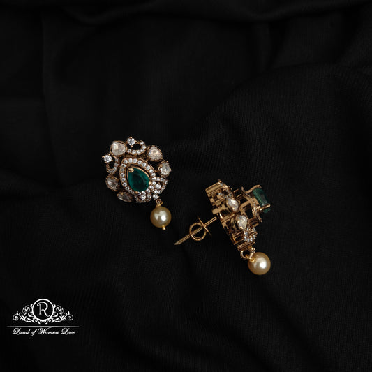 92.5 silver victorian Earrings with pearl hangings- RCZ33-1