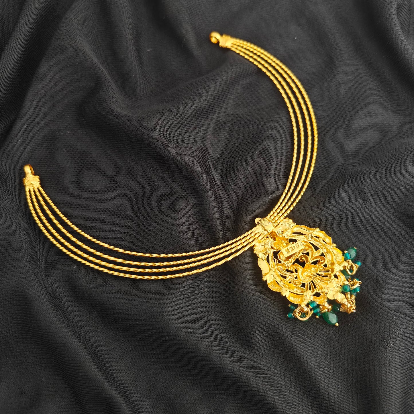 92.5 Silver plain kante with lakshmi devi and Peacock design pendent -RCM1636