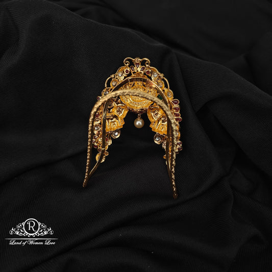 92.5 silver Lakshmi Devi and elephant design Vanki with pearl hangings-RCMB050