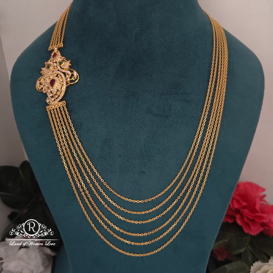 92.5 silver beautiful chandraharam with peacock side locket-RCH1008