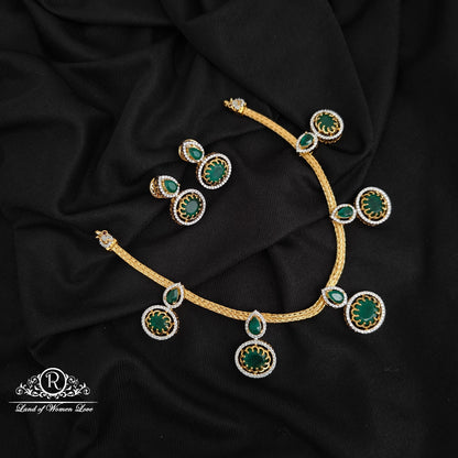 92.5 SILVER DIAMOND FINISHING NECKLACE WITH EARRINGS SET-RCM1445