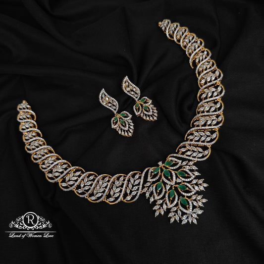 92.5-SILVER DIAMOND FINISHING NECKLACE WITH EARRINGS-RCZ1086