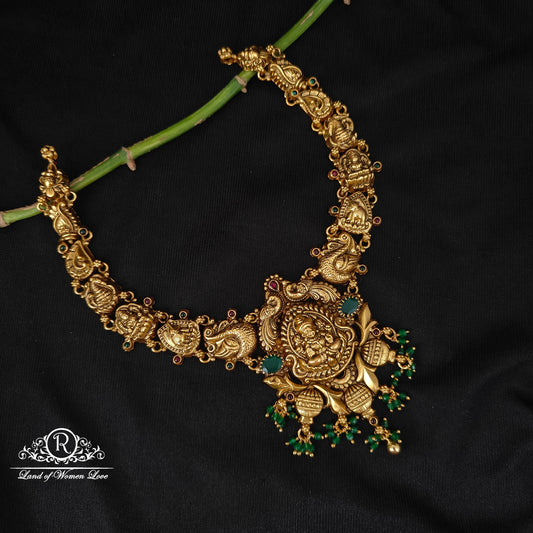 92.5 silver simple and Cute Lakshmi Devi  design nakshi necklace -RCJR1019