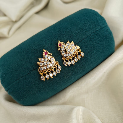 92.5 silver swan design hand made jewellery and white stones earrings-RCK343