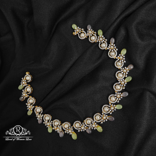 Silver pearl Gem stone necklace-RCCP257